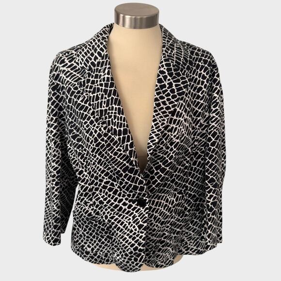 Harve Benard Large One Button Jacket Blazer White Black Reptile Print - Picture 1 of 8